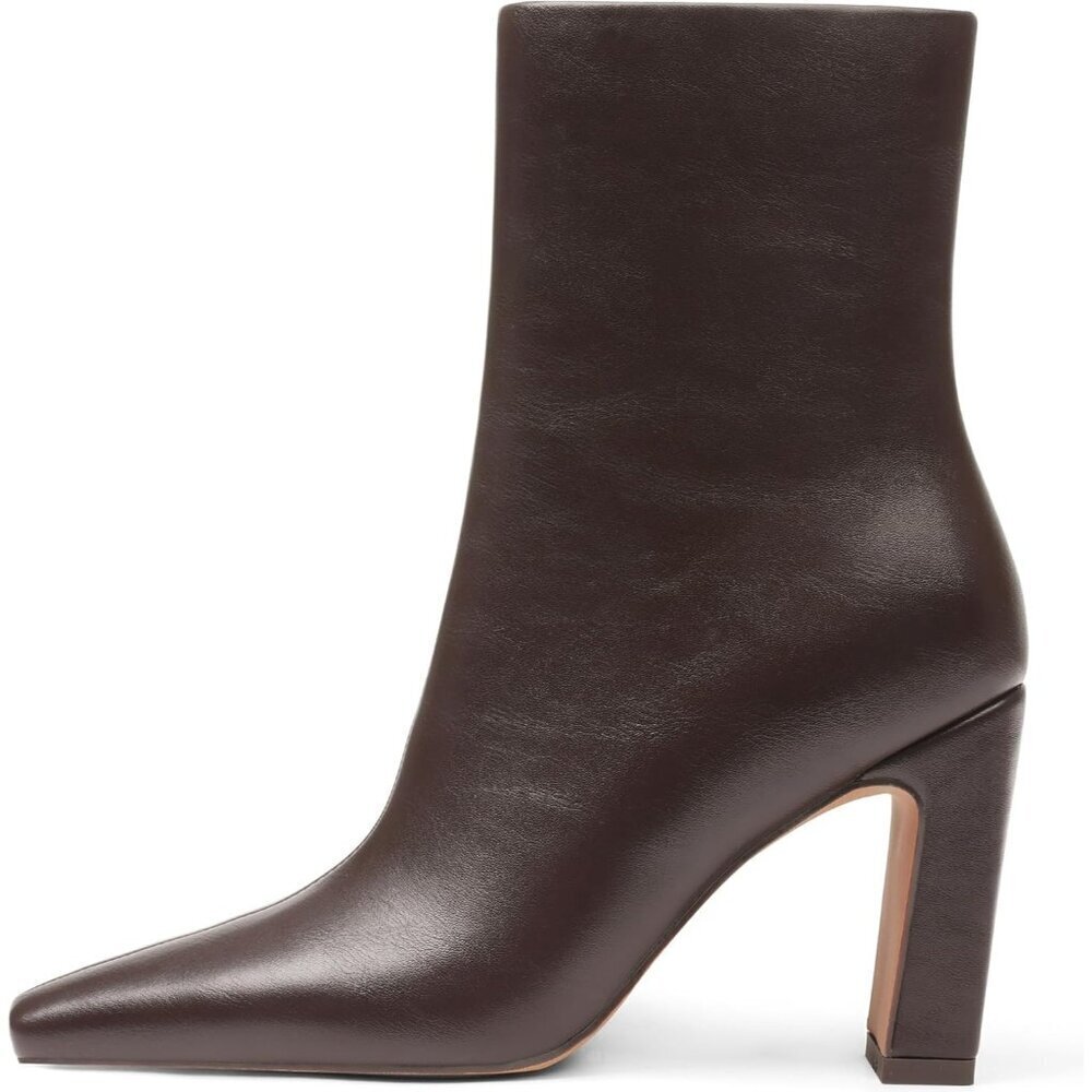 Women Chocolate 1 Chunky Heel Square Toe Zipper Comfort Fall Winter Heeled Boots